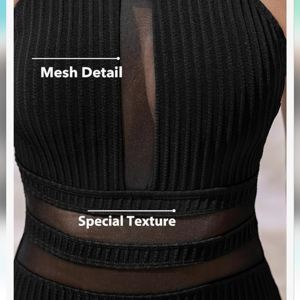 Cupshe Round Neck Back Cutout Textured/Mesh One-Piece - black - Picture 4 of 14